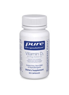 بيور إنكابسيليشن Pure Encapsulations Vitamin D3 25 mcg (1,000 IU) - مكمل غذائي لدعم صحة العظام والمفاصل والثدي والقلب والقولون والجهاز المناعي - مع فيتامين د الممتاز - 60 كبسولة  - Image 1