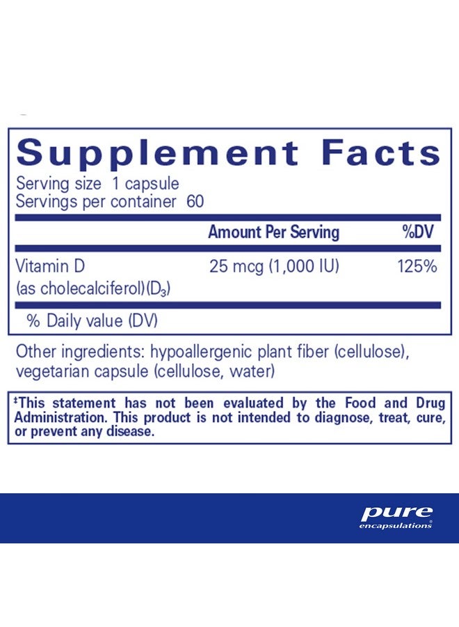 Pure Encapsulations Vitamin D3 25 mcg (1,000 IU) - Supplement to Support Bone, Joint, Breast, Heart, Colon & Immune Health - with Premium Vitamin D - 60 Capsules - Image 2