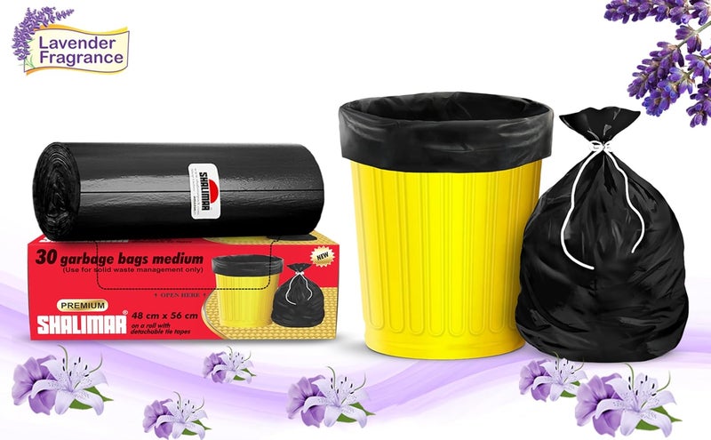 shalimar أكياس قمامة معطرة برائحة اللافندر شاليمار بريميوم حجم صغير 17x19 بوصة 360 كيس عبوة من 12 لفة تحتوي على 30 كيس لكل منها كيس قمامة أسود مع صندوق مثقوب لتسهيل الاستخدام - Image 2