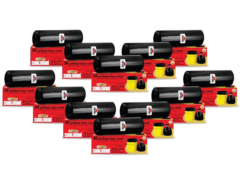shalimar أكياس قمامة معطرة برائحة اللافندر شاليمار بريميوم حجم صغير 17x19 بوصة 360 كيس عبوة من 12 لفة تحتوي على 30 كيس لكل منها كيس قمامة أسود مع صندوق مثقوب لتسهيل الاستخدام - Image 1