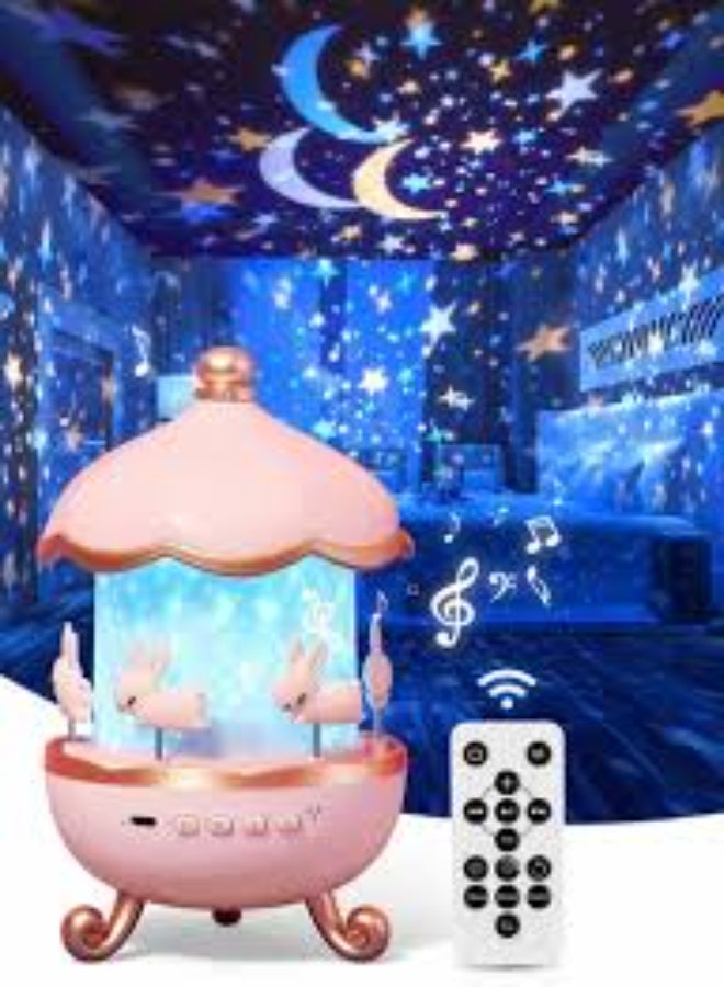 Dreamzon Bunny Carousel Night Light Projector, 6 Set Films Rotating LED Lamp, 360°Rotation, Star Projection Light for A Magical Nursery Atmosphere, Rotatable Rabbit Night Lamp for Kids Room Decor (Bunny Night Light) - Image 3