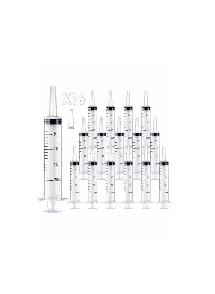 20ml Plastic Syringe, Large Syringes Tools for Liquid, Sterile and Individually Sealed for Measuring, Watering, Refilling, Feeding Pets, Scientific Labs, Oil or Glue Applicator, 16 Pack