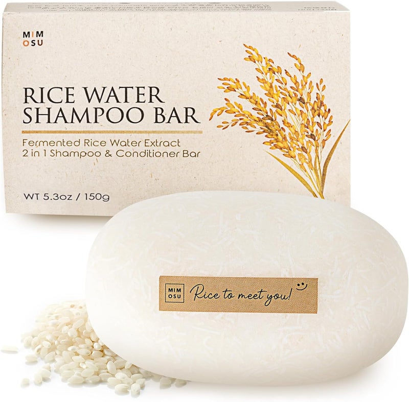 mimosu Rice Water Shampoo and Conditioner – 2 in 1 Fermented Moisturizing Unscented Solid Shampoo Soap Bar, for Dry Damaged Hair - Image 1