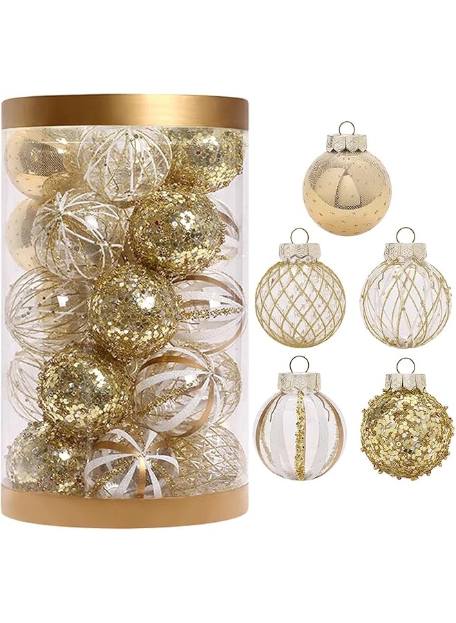 The Bros مجموعة زينة كرات عيد الميلاد 25 قطعة، زينة عيد الميلاد 60 مم، زينة شجرة عيد الميلاد من البلاستيك غير القابل للكسر، زينة معلقة كرات معلقة للعطلات (ذهبي) - Image 1