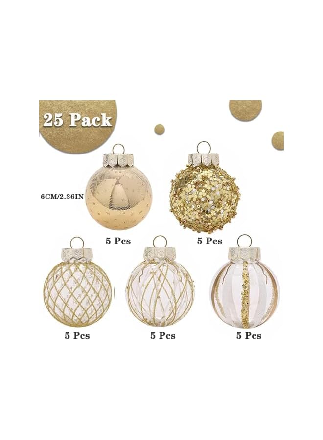 The Bros مجموعة زينة كرات عيد الميلاد 25 قطعة، زينة عيد الميلاد 60 مم، زينة شجرة عيد الميلاد من البلاستيك غير القابل للكسر، زينة معلقة كرات معلقة للعطلات (ذهبي) - Image 2