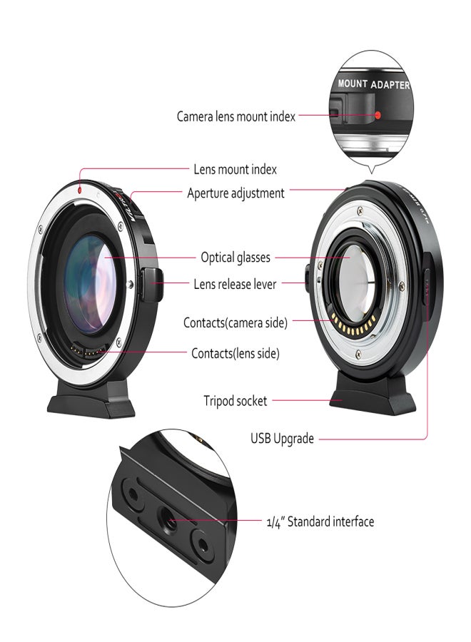 Viltrox EF-M2II Auto Focus Lens Mount Adapter 0.71X for Canon EOS EF Lens to Micro Four Thirds (MFT, M4/3) Camera - Image 3