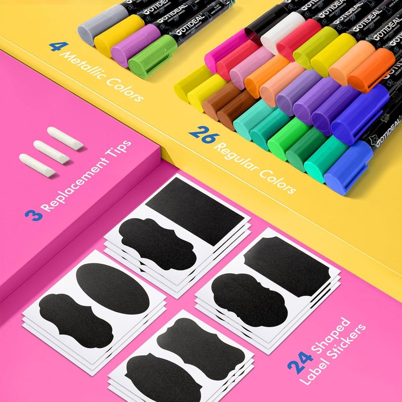 GOTIDEAL Chalk Markers, 30 Colors Liquid Chalk Markers for Blackboard Chalkboard Calendar Glass Neon Pens, Washable Window markers Paint and Drawing for Car, Auto, Bistro,Mirror Wet Erase Chisel Tip - Image 3
