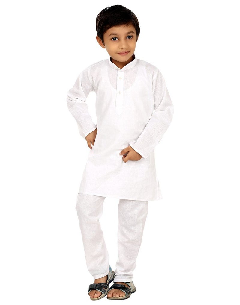 FOCIL Kids White Cotton Kurta Pyjama Set (7-8 Years) - Image 1