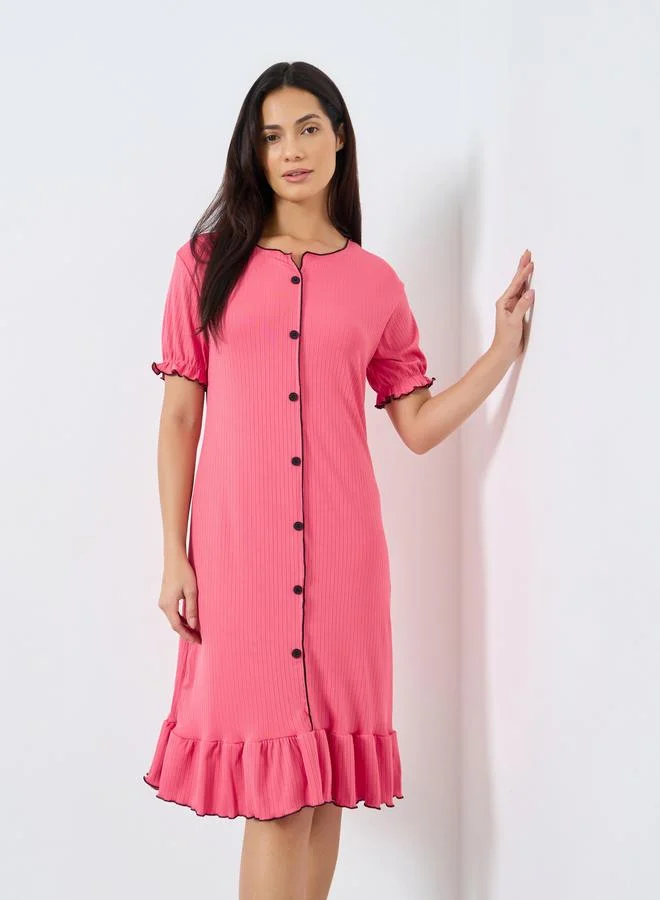 Take Two Take Two Dark Pink Ruffled Short Sleeve Nightdress