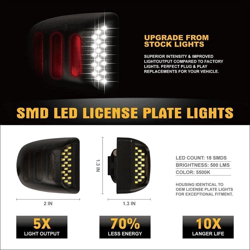 OTnhaee LED License Plate Lights Compatible with Chevy Silverado 1500 2500HD 3500HD, Avalanche, Suburban, Tahoe, GMC Sierra, Yukon, Cadillac Escalade,48-SMD 6500K Super White (White) - Image 3