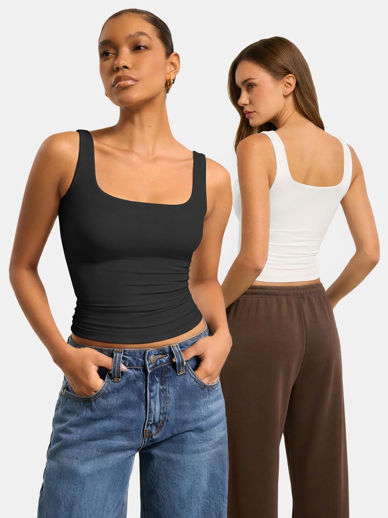 ATHMILE Women Black Top Double Lined Tank Tops Casual Basic Shirts Sleeveless Workout Tops Going Out Clothes - Image 3