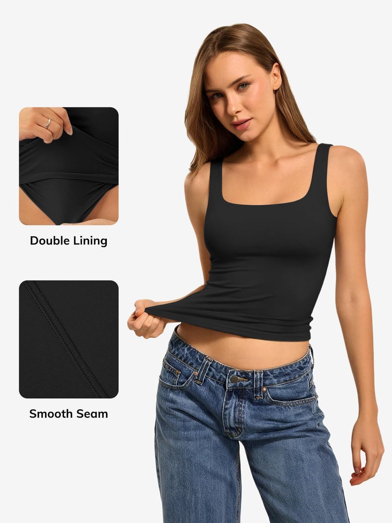 ATHMILE Women Black Top Double Lined Tank Tops Casual Basic Shirts Sleeveless Workout Tops Going Out Clothes - Image 5