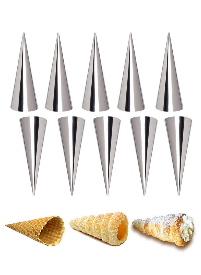 VolksRose Cream Horn Cones Molds, 10 PCS Stainless Steel Large Screw Croissant Shell Cannoli Form Waffle Cone Pancake DIY Tubes Cream Roll Pastry Making Tool for Dessert Spiral Bread Baking, 5 INCH - Image 1