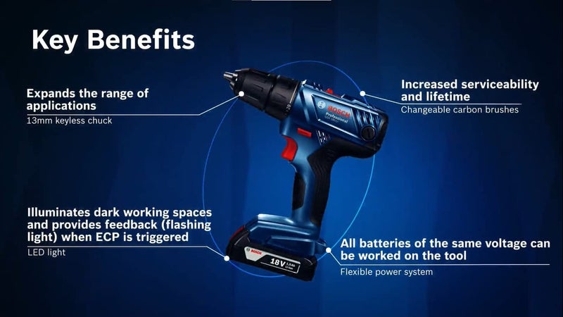 Bosch GSR 180-LI 18V Cordless Drill Driver, 1.5/13 mm Chuck capacity, 21/54/- Nm, LED Light, 2 Gear + 2 x battery GBA 18V 2.0Ah & Charger GAL12-40, 1 Year Warranty - Image 5
