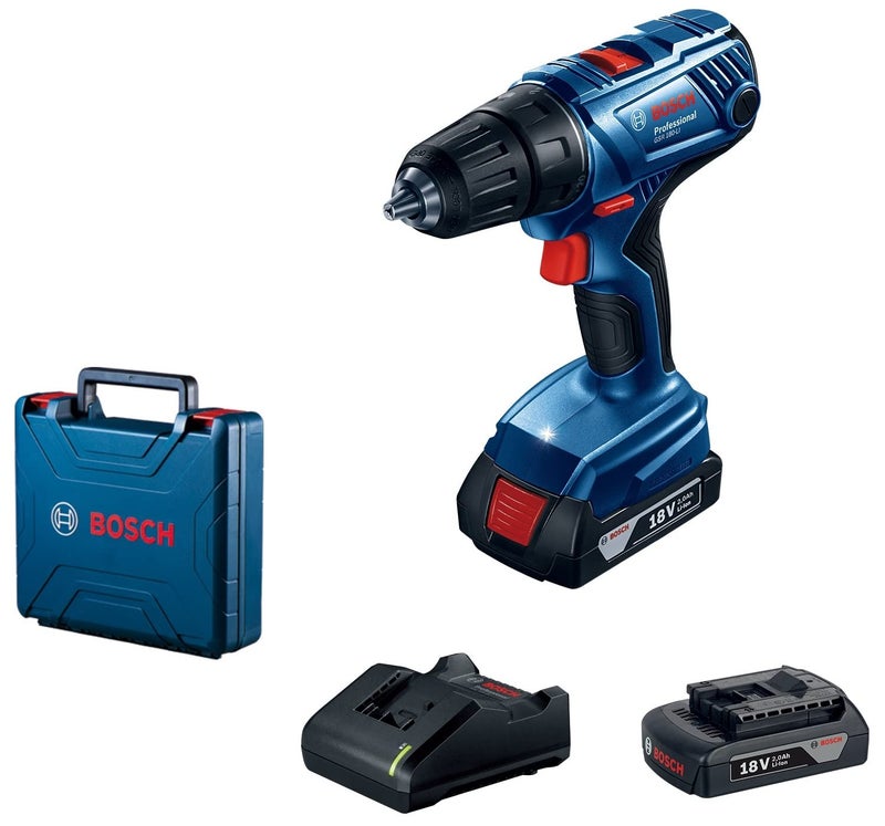 Bosch GSR 180-LI 18V Cordless Drill Driver, 1.5/13 mm Chuck capacity, 21/54/- Nm, LED Light, 2 Gear + 2 x battery GBA 18V 2.0Ah & Charger GAL12-40, 1 Year Warranty - Image 1