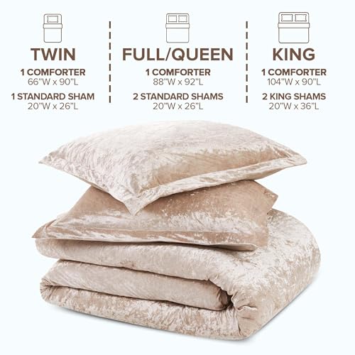 Comfort Spaces Luxe Queen Comforter Set Velvet Comforters for Queen Size Bed, Microfiber Reverse, Juliette, All Season Velvet Bedding Queen Size, Fluffy Bed Set, Sham, Full/Queen, Champagne 3 Piece - Image 5