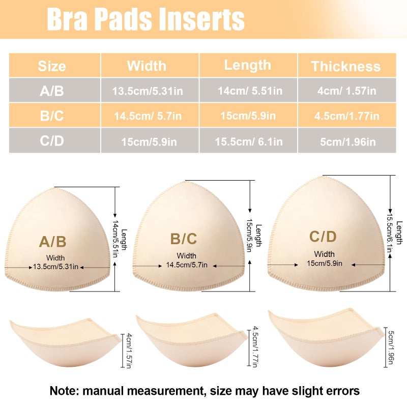 Opvixi 6 Pairs Bra Pads Inserts, A/B Sports Bra Pads Inserts, Beige Bra Cups Inserts, Removable Breast Enhancers for Women - Image 2