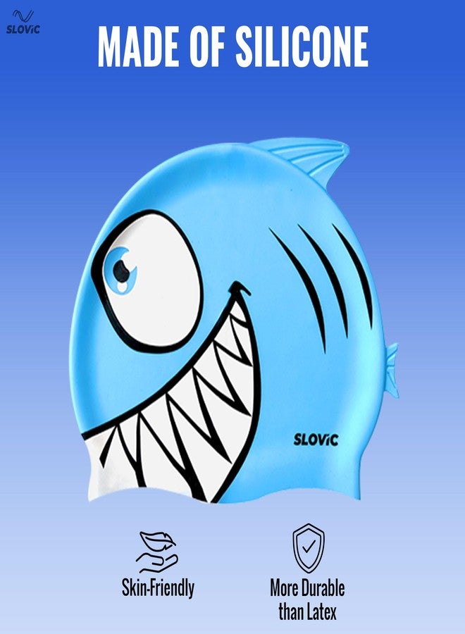 SLOVIC Swimming Cap for Kids [Shark] | Swimming Cap for Girls & Boys | Swimming Pool Caps for Kids | No Hair Pulling & Chlorine Resistant | Free Size Swimming Caps for Kids - Image 3