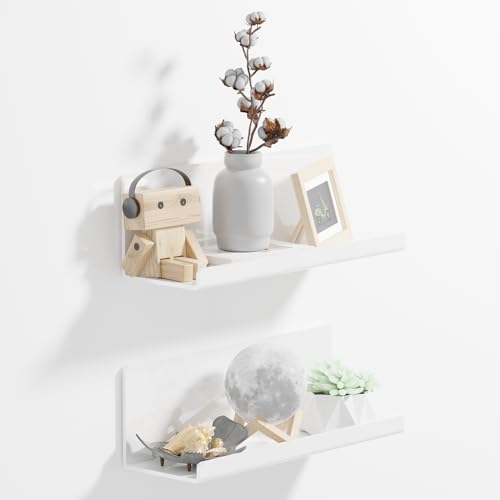 PAVSTINE Acrylic Wall Floating Shelves Set of 2, Wall Shelves White 12 Inch Adhesive Wall Organizer Adhesive Shelf for Bathroom, Kitchen, Bedroom, Office, Gaming Room, No Damage, No Drill - Image 1