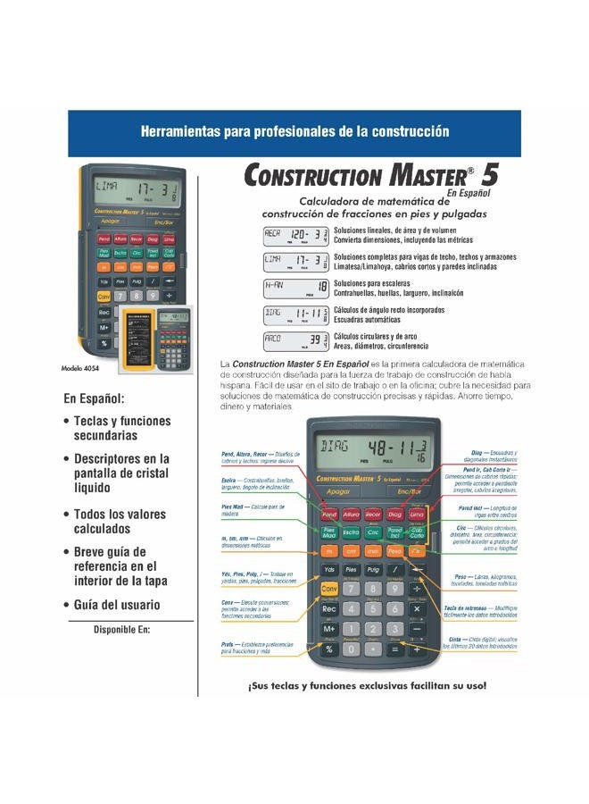 Calculated Industries 4054 Construction Master 5 en Espanol Construction Feet-Inch-Fraction Calculator for Carpenters [Calculadora de construcción con pies, pulgadas y fracciones para carpinteros] - Image 5