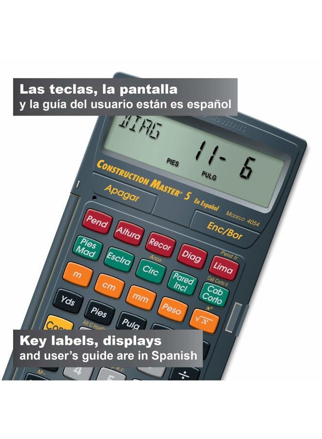 Calculated Industries 4054 Construction Master 5 en Espanol Construction Feet-Inch-Fraction Calculator for Carpenters [Calculadora de construcción con pies, pulgadas y fracciones para carpinteros] - Image 2