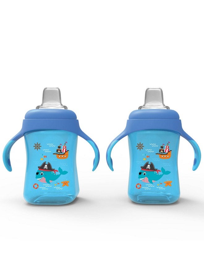 Avima Baby 10 oz Spill Proof Baby Sippy Cup w/Interchangeable Soft Spout Nipple - Trainer Sippy Cup with Handles - BPA Free & Dishwasher Safe Kids Cups - Set of 2, Blue - Image 1
