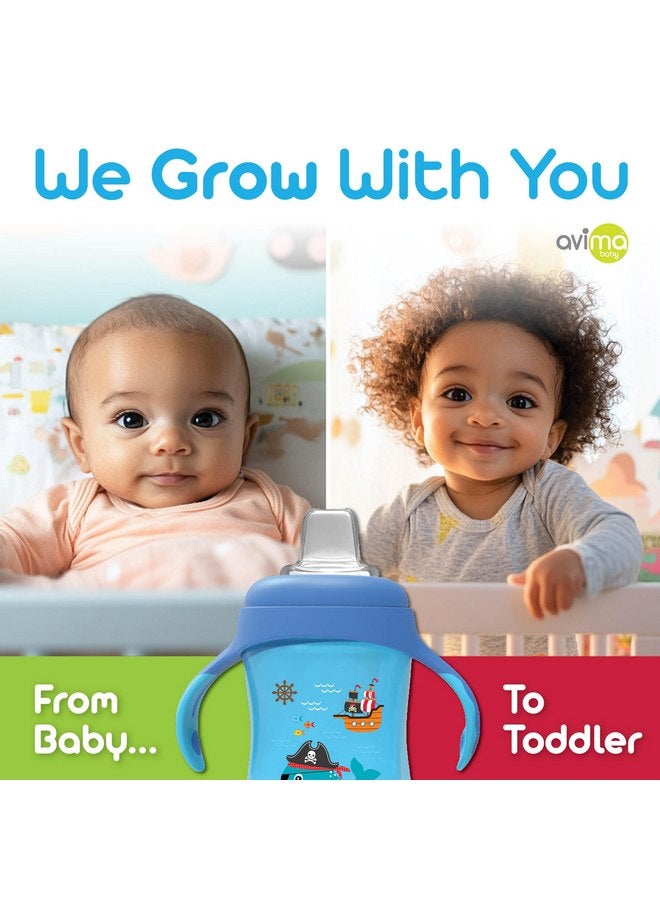 Avima Baby 10 oz Spill Proof Baby Sippy Cup w/Interchangeable Soft Spout Nipple - Trainer Sippy Cup with Handles - BPA Free & Dishwasher Safe Kids Cups - Set of 2, Blue - Image 4
