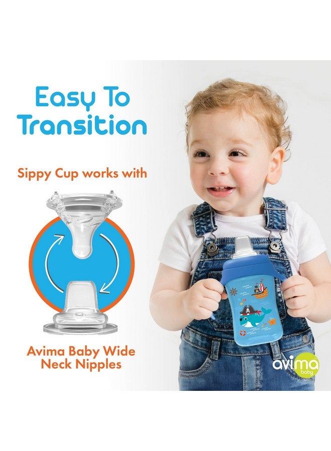 Avima Baby 10 oz Spill Proof Baby Sippy Cup w/Interchangeable Soft Spout Nipple - Trainer Sippy Cup with Handles - BPA Free & Dishwasher Safe Kids Cups - Set of 2, Blue - Image 3