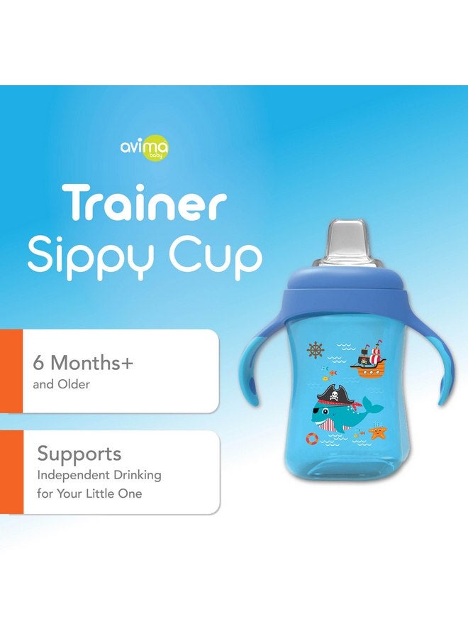 Avima Baby 10 oz Spill Proof Baby Sippy Cup w/Interchangeable Soft Spout Nipple - Trainer Sippy Cup with Handles - BPA Free & Dishwasher Safe Kids Cups - Set of 2, Blue - Image 2