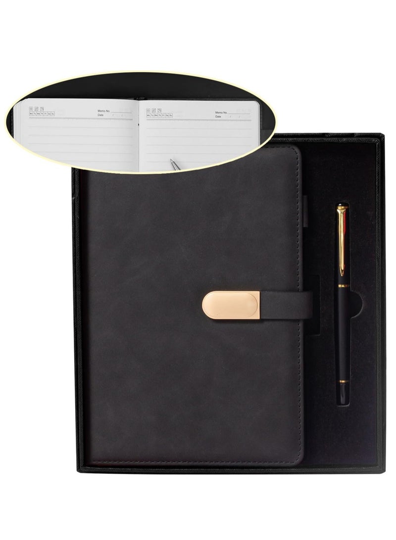 Premify A5 Gift Box Lined Notebook with Pen, 100 Sheets Journal Leather cover Executive Diary with Premium Thick Paper and Magnetic Buckle (Black)  - Image 1