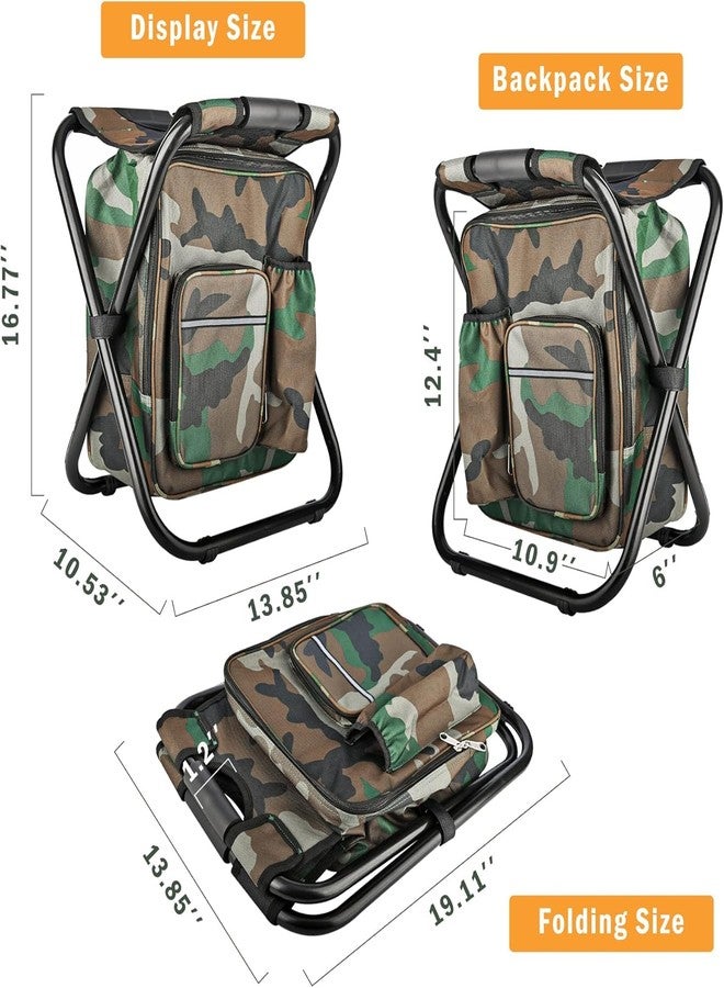 Kikerike Folding Stool Backpack Insulated Cooler Bag, Foldable Camping Hunting Fishing Multifunctional Chair with Front Pocket and Bottle Pocket for Outdoor Events, Hiking, Travel, Beach - Image 2