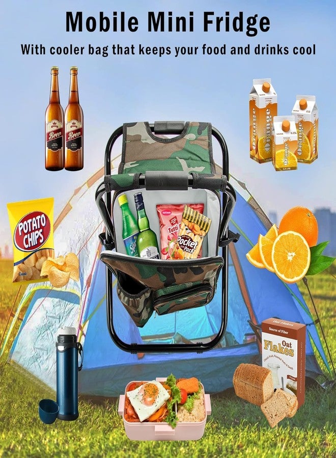 Kikerike Folding Stool Backpack Insulated Cooler Bag, Foldable Camping Hunting Fishing Multifunctional Chair with Front Pocket and Bottle Pocket for Outdoor Events, Hiking, Travel, Beach - Image 3