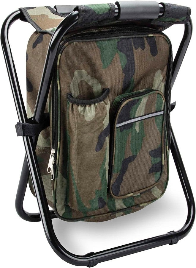 Kikerike Folding Stool Backpack Insulated Cooler Bag, Foldable Camping Hunting Fishing Multifunctional Chair with Front Pocket and Bottle Pocket for Outdoor Events, Hiking, Travel, Beach - Image 1