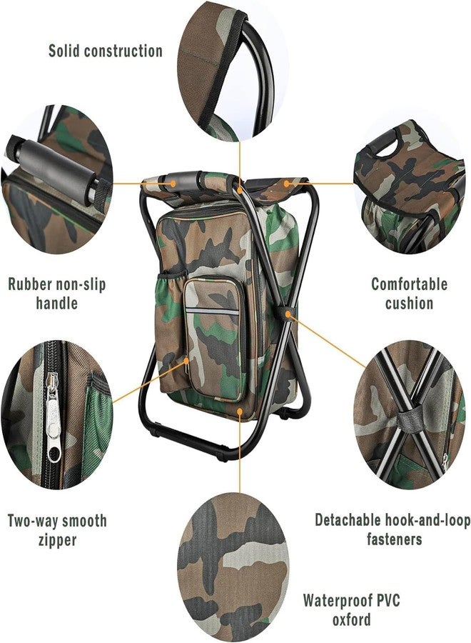 Kikerike Folding Stool Backpack Insulated Cooler Bag, Foldable Camping Hunting Fishing Multifunctional Chair with Front Pocket and Bottle Pocket for Outdoor Events, Hiking, Travel, Beach - Image 5