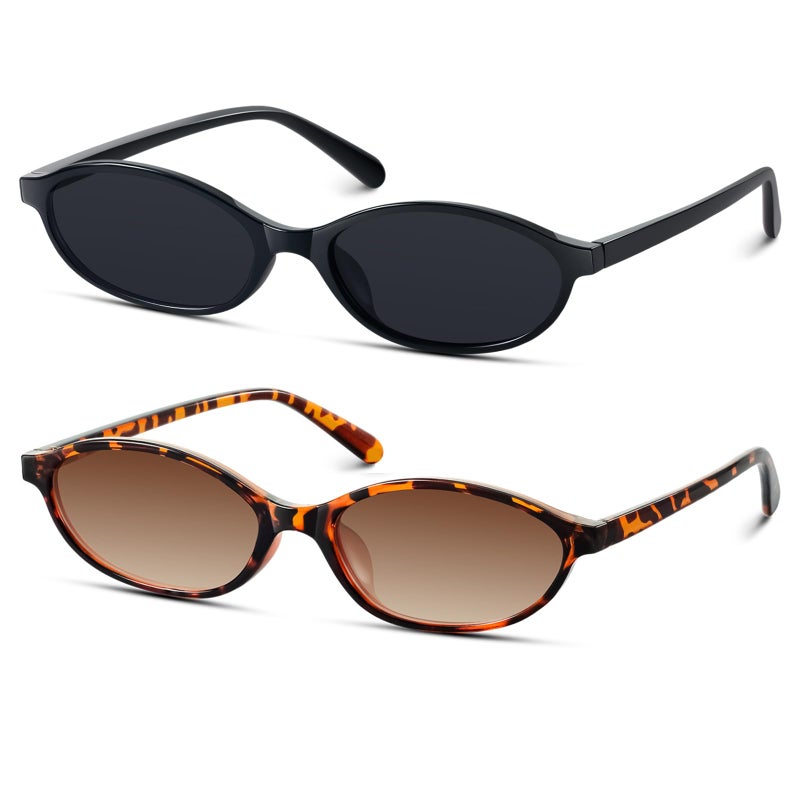 KUGUAOK Retro Oval Sunglasses for Women 90s Design Small Cat Eye Sun Glasses UV Protection Y2k Trendy Narrow Shades - Image 1