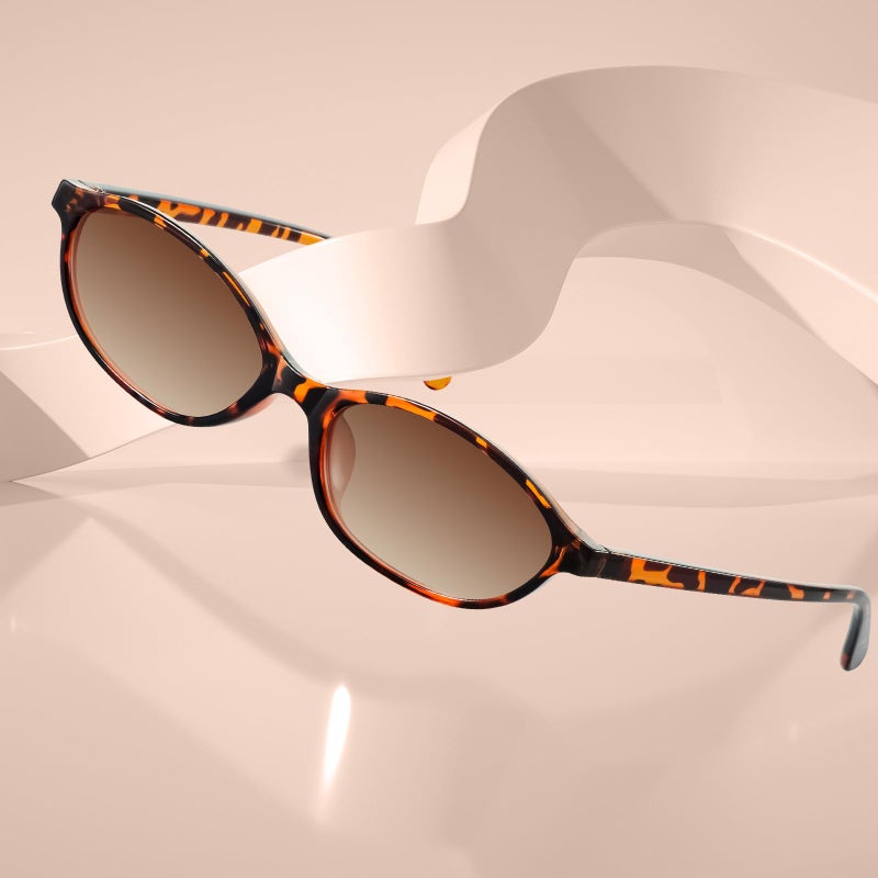 KUGUAOK Retro Oval Sunglasses for Women 90s Design Small Cat Eye Sun Glasses UV Protection Y2k Trendy Narrow Shades - Image 3