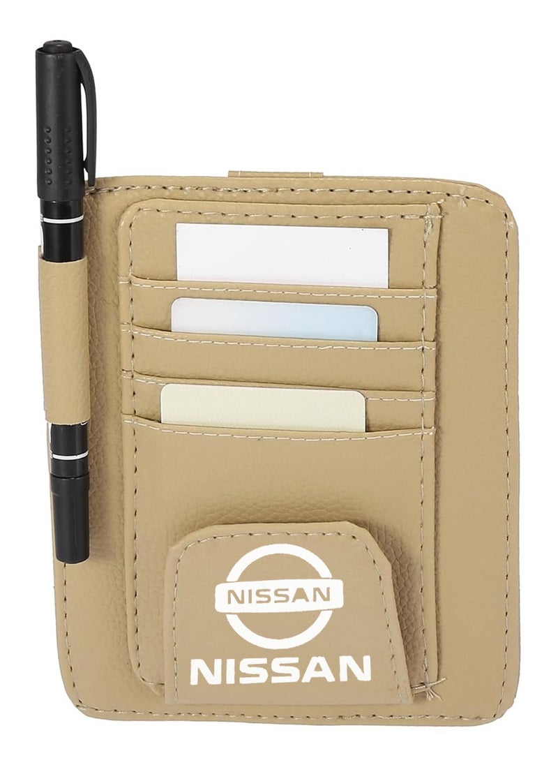 Nissan Leather Ticket Holder Clip Car Glasses Holder Clip Car Card Wallet Car Sun Visor Organizer NISSAN Beige SV-0002  - Image 1