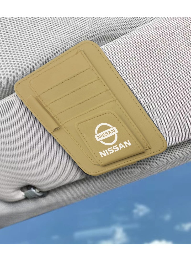 Nissan Leather Ticket Holder Clip Car Glasses Holder Clip Car Card Wallet Car Sun Visor Organizer NISSAN Beige SV-0002  - Image 5