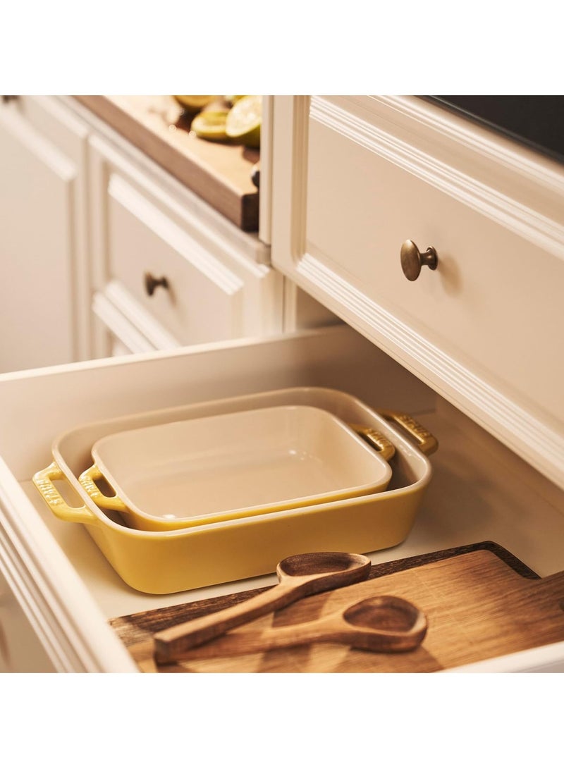 STAUB Stoneware Gratins Ceramics Rectangular Baking Set, Casserole Dish, 2-Piece, Citron, 2-pc - Image 3