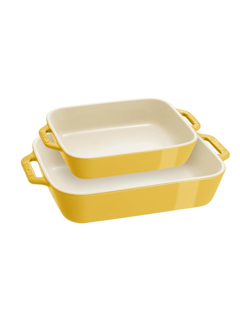 STAUB Stoneware Gratins Ceramics Rectangular Baking Set, Casserole Dish, 2-Piece, Citron, 2-pc - Image 1