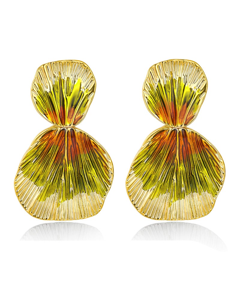 SNGIA Colorful 18K Gold Plated Boho Chunky Leaf Floral Geometric Textured Dangling Statement Earrings for Women by SNGIA, Large Orange Green Handmade Trendy Ribbed Fan Dangle Jewelry Gifts, Big Summer Round Oval Square African Beachy Vacation Flower Fashion Accessories, Vintage Thick Bohemian Nickle Free Huggie Earring. - Image 1