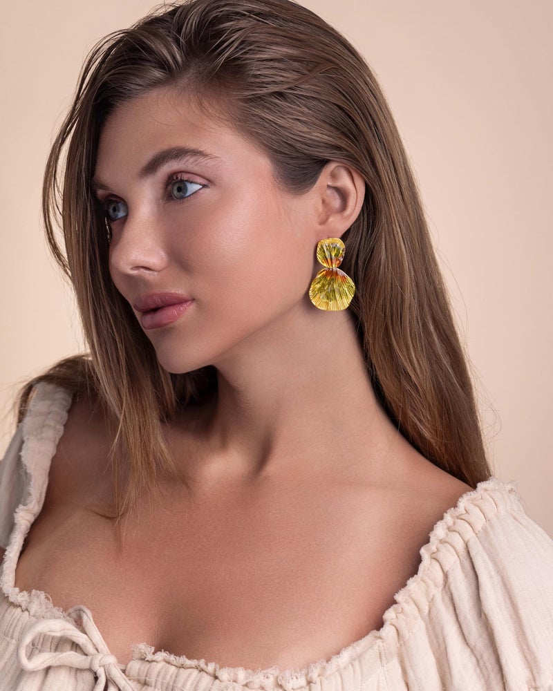 SNGIA Colorful 18K Gold Plated Boho Chunky Leaf Floral Geometric Textured Dangling Statement Earrings for Women by SNGIA, Large Orange Green Handmade Trendy Ribbed Fan Dangle Jewelry Gifts, Big Summer Round Oval Square African Beachy Vacation Flower Fashion Accessories, Vintage Thick Bohemian Nickle Free Huggie Earring. - Image 2