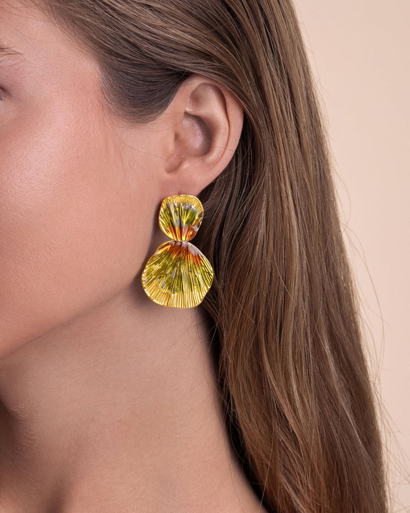 SNGIA Colorful 18K Gold Plated Boho Chunky Leaf Floral Geometric Textured Dangling Statement Earrings for Women by SNGIA, Large Orange Green Handmade Trendy Ribbed Fan Dangle Jewelry Gifts, Big Summer Round Oval Square African Beachy Vacation Flower Fashion Accessories, Vintage Thick Bohemian Nickle Free Huggie Earring. - Image 4