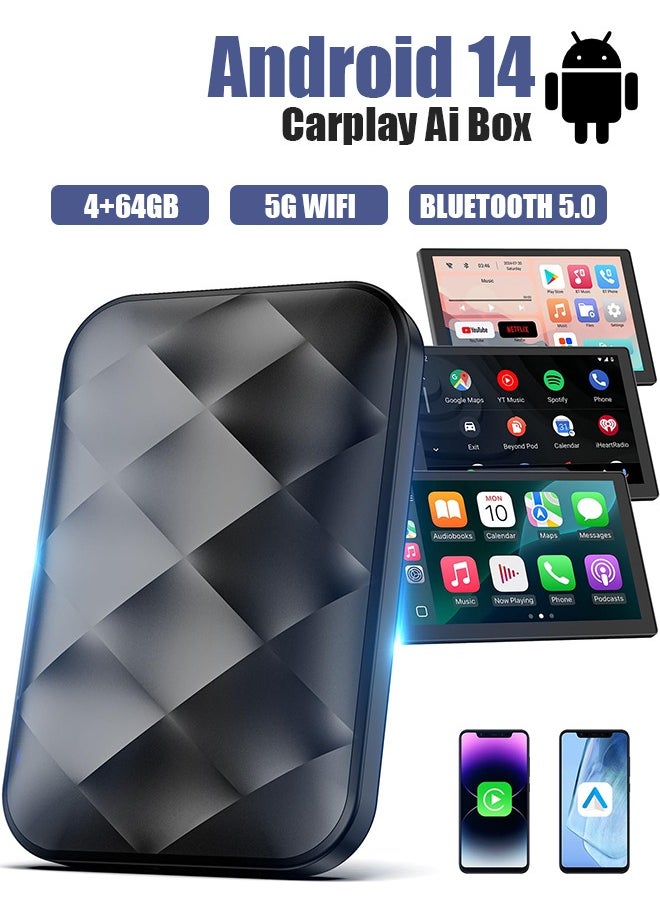Digisand Wireless CarPlay Adapter Ai Box for Apple CarPlay,Android 14 Auto Wireless Adapter Converts OEM Wired to Wireless 4GB RAM 64GB ROM  - Image 1