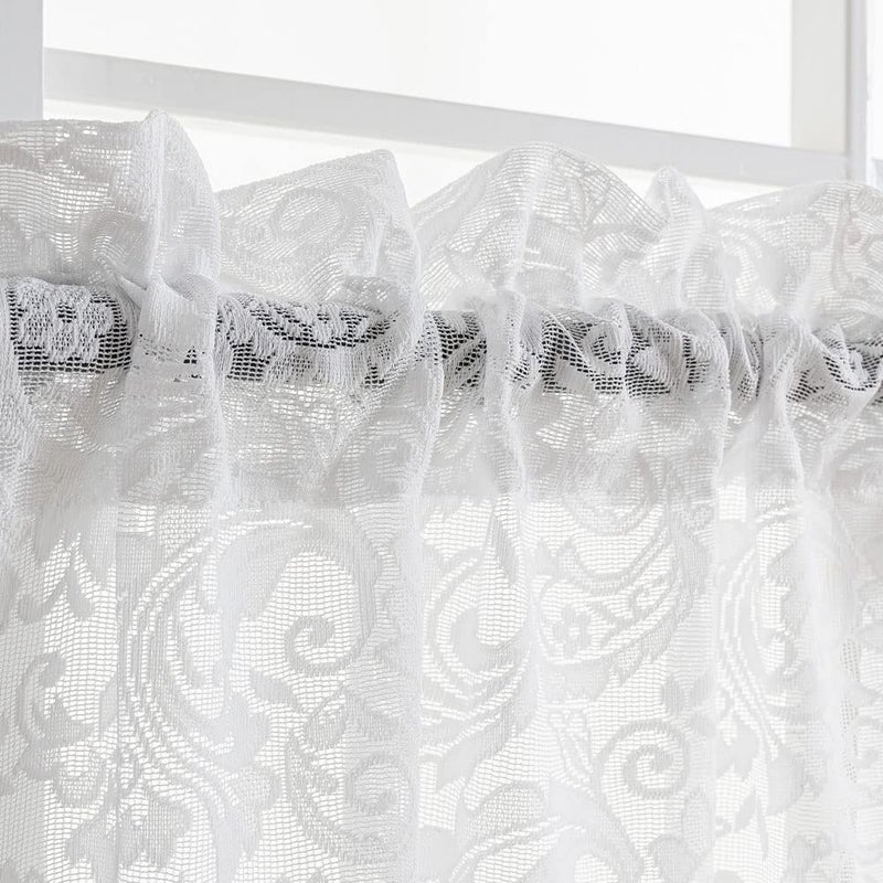 ALIGOGO Lace Kitchen Curtains 36 inches Length 2 Panels - Retro White Kitchen Window Curtains Over Sink Lace Curtains Short for Small Window Bathroom Window Cabinet Laundry Room Decor 26W x 36L - Image 3
