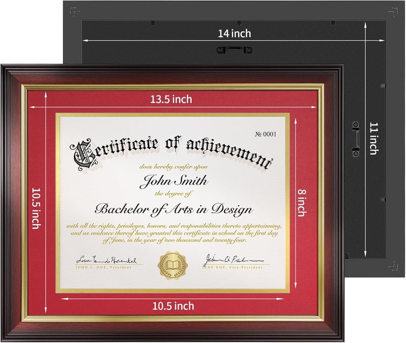 FrameMind 8.5x11 Diploma Frame with Red over Gold Acid-free Mat or Display 11x14 Document without Mat, Certificate Frame with Tempered Glass, Tabletop or Wall Mount (3 Pack, Mahogany/Red) - Image 5