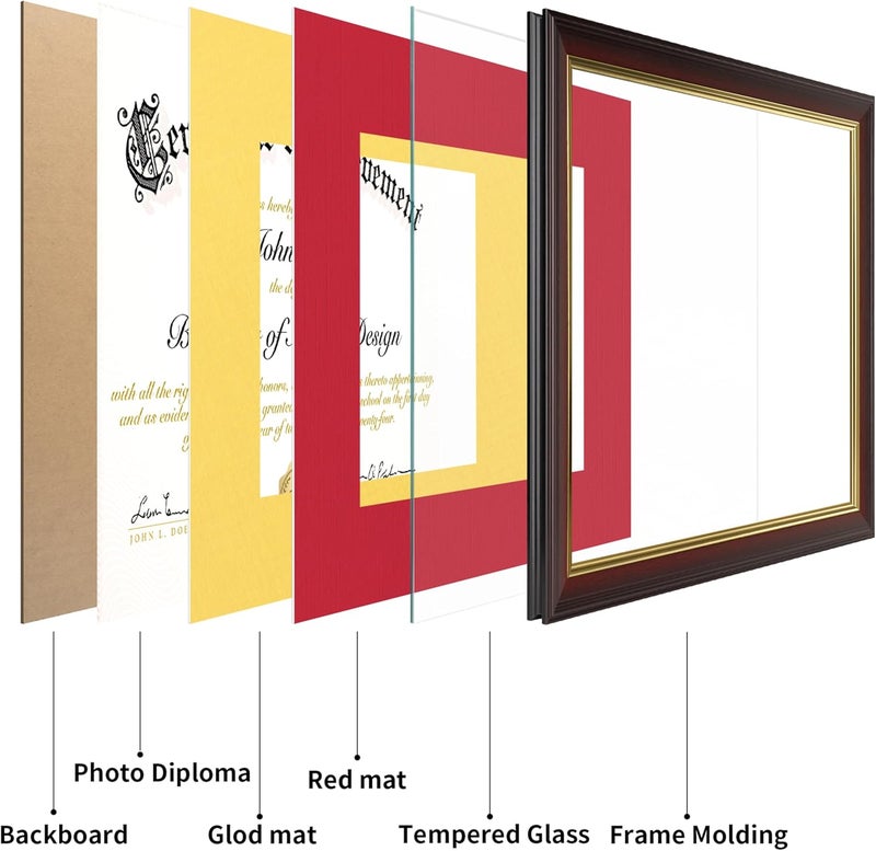 FrameMind 8.5x11 Diploma Frame with Red over Gold Acid-free Mat or Display 11x14 Document without Mat, Certificate Frame with Tempered Glass, Tabletop or Wall Mount (3 Pack, Mahogany/Red) - Image 4