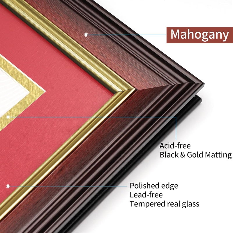FrameMind 8.5x11 Diploma Frame with Red over Gold Acid-free Mat or Display 11x14 Document without Mat, Certificate Frame with Tempered Glass, Tabletop or Wall Mount (3 Pack, Mahogany/Red) - Image 3