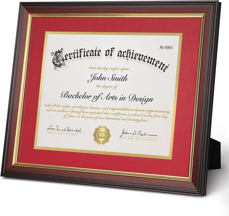 FrameMind 8.5x11 Diploma Frame with Red over Gold Acid-free Mat or Display 11x14 Document without Mat, Certificate Frame with Tempered Glass, Tabletop or Wall Mount (3 Pack, Mahogany/Red) - Image 2