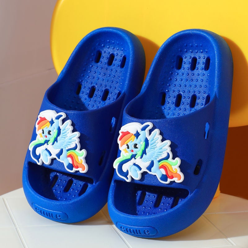 Childrens Slippers Boys Summer Home Bathing Leakage Anti-slip 2024 New Style Bathroom Slippers for Girls Diy Smurfs-blue [anti-slip soft/bath special]] 